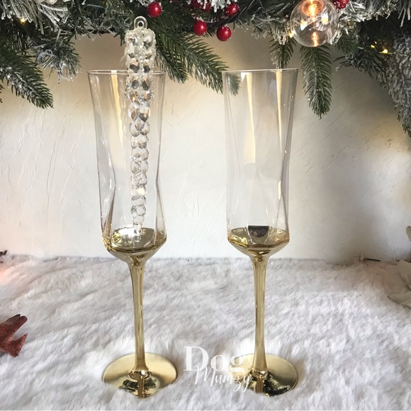 Luxe Habitat Yellow Gold Champagne Flute Wine Glass Box Set - Picture 6 of 7